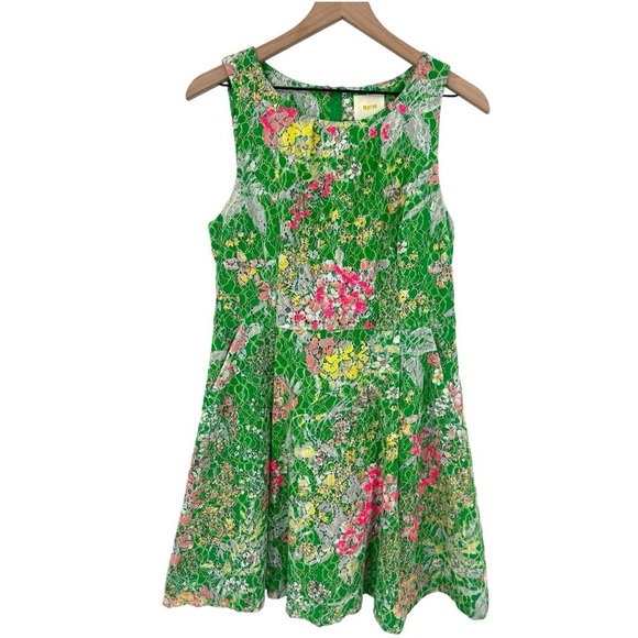Anthropologie Maeve Laced Verbena Green Floral Fit & Flare Dress Size 10 - Picture 2 of 12